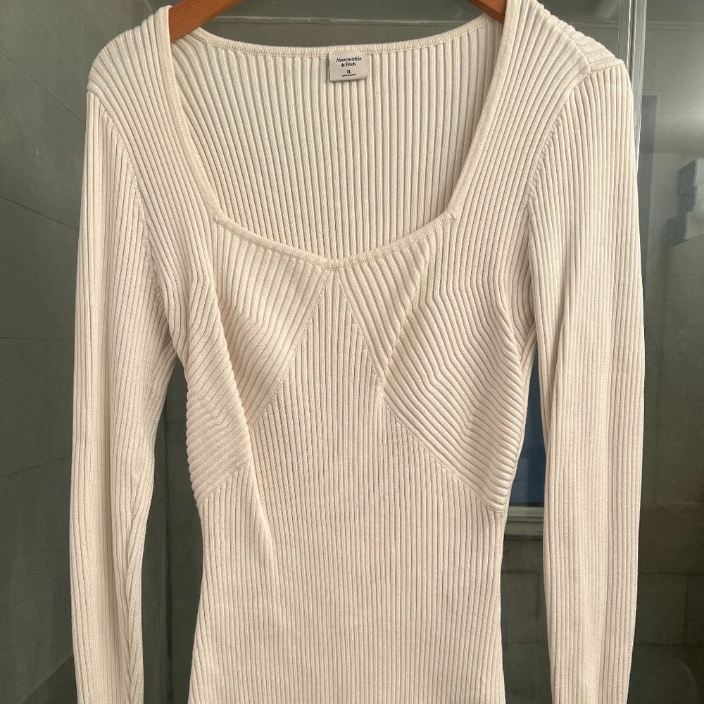 Abercrombie Long-Sleeve Squareneck Sweater Bodysuit - White, Size XL